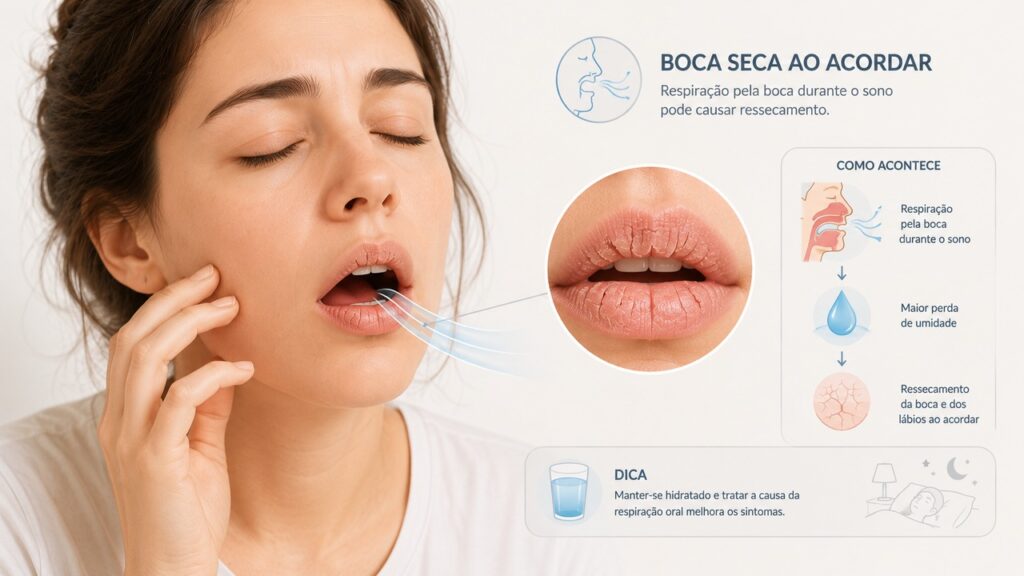 Boca seca ao acordar pode ser uma pista associada ao ronco e à apneia do sono.