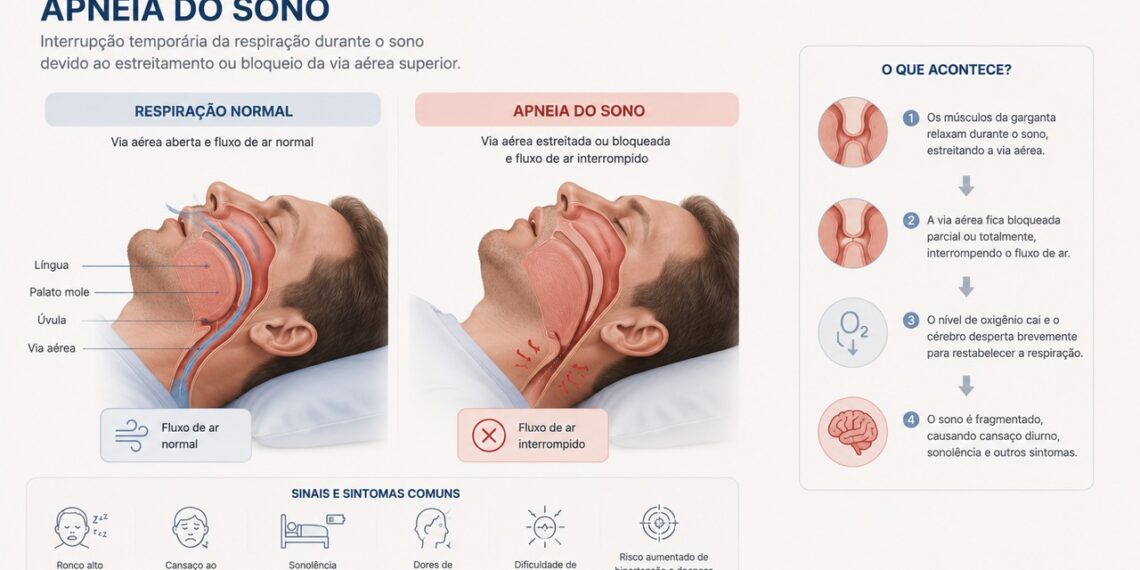 O ronco com pausas na respiração pode indicar apneia do sono.