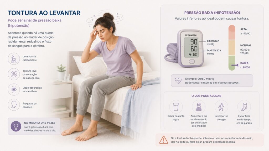Tontura ao levantar da cama pode indicar queda rápida da pressão arterial.