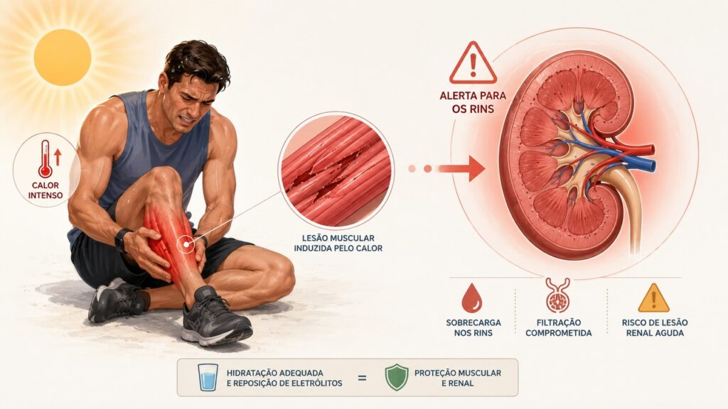 Lesão muscular por esforço no calor pode sobrecarregar os rins.