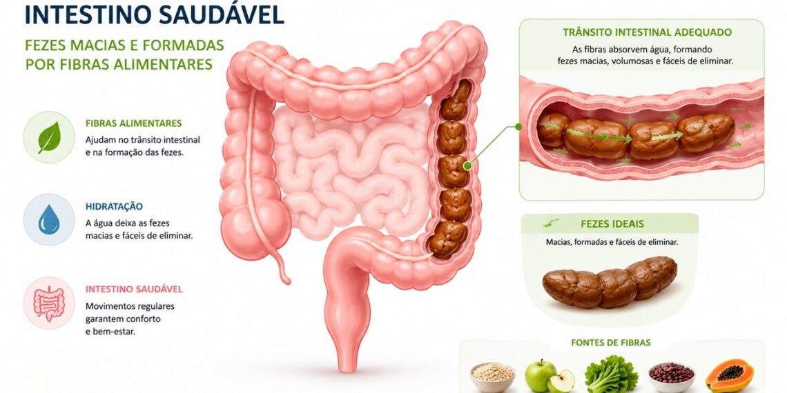 Fibras e boa hidratação ajudam o intestino a funcionar com mais regularidade.