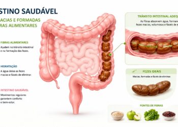 Fibras e boa hidratação ajudam o intestino a funcionar com mais regularidade.