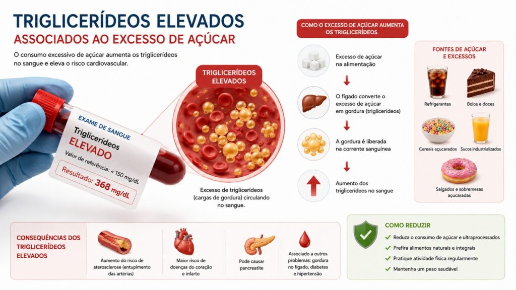 Açúcar e carboidratos refinados podem influenciar os triglicerídeos no sangue.