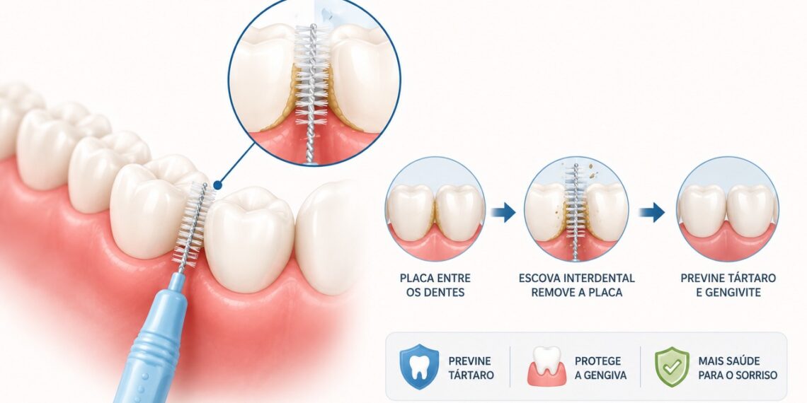 A limpeza entre os dentes ajuda a controlar a placa antes que ela endureça.