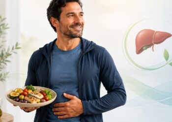 Dieta mediterrânea e exercício regular podem apoiar o cuidado com o fígado gorduroso.