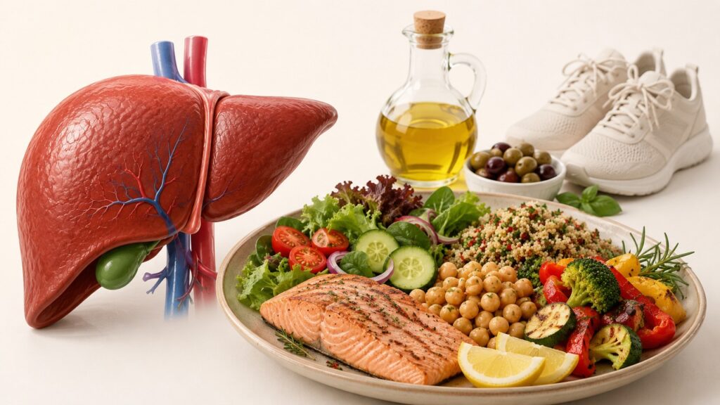 Alimentos naturais e movimento regular ajudam no controle metabólico ligado ao fígado.
