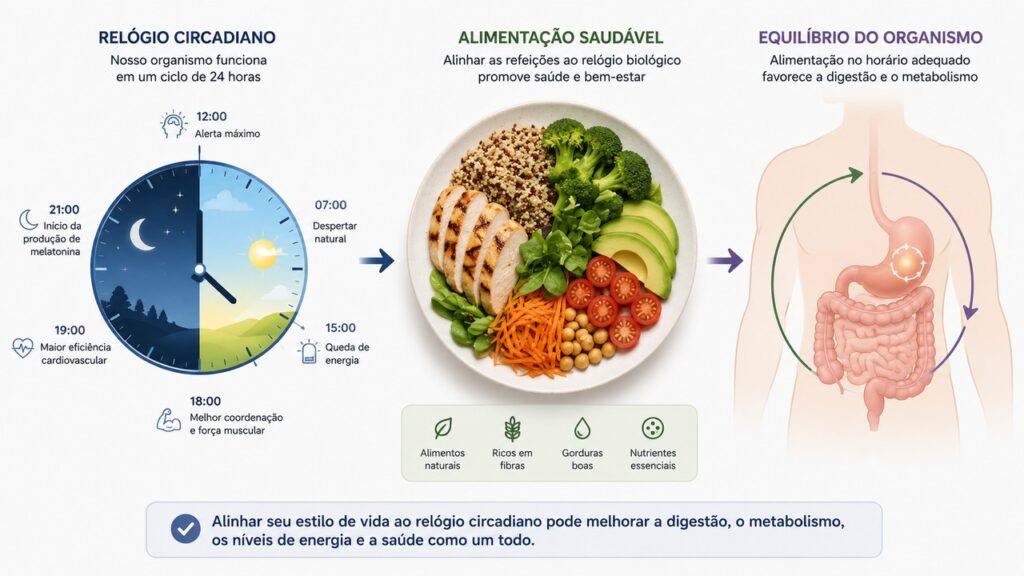 A crononutrição estuda como a janela alimentar se relaciona ao metabolismo.