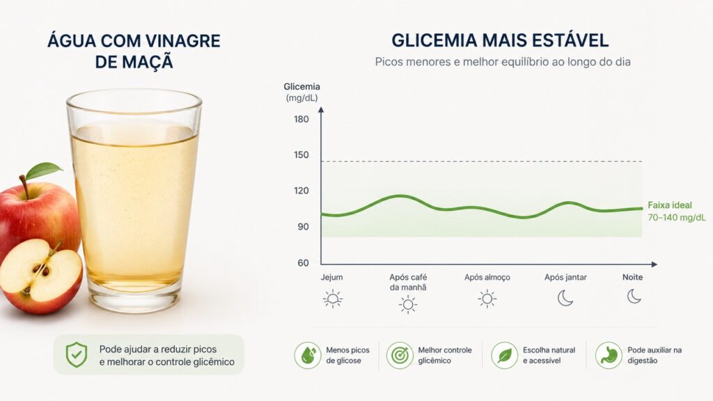 O ácido acético do vinagre é o composto mais estudado para possíveis efeitos na glicemia.