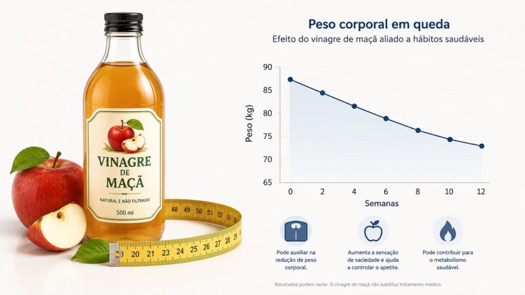 A meta-análise associou o vinagre de maçã à redução de peso, IMC e circunferência abdominal.