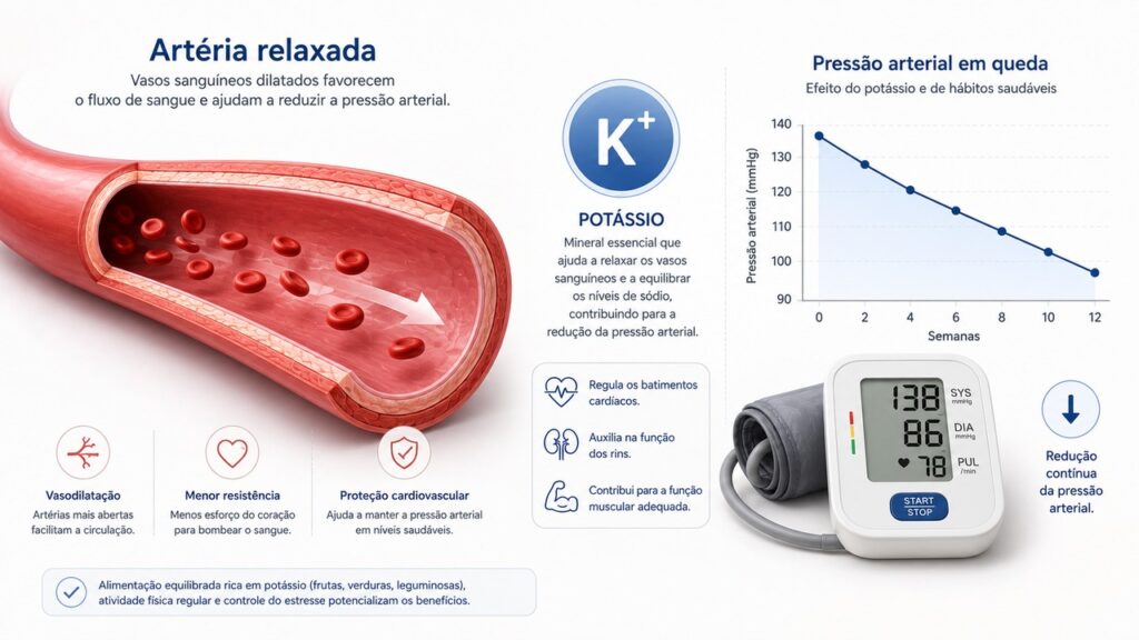 A meta-análise associou maior potássio à redução da pressão sistólica em hipertensos.