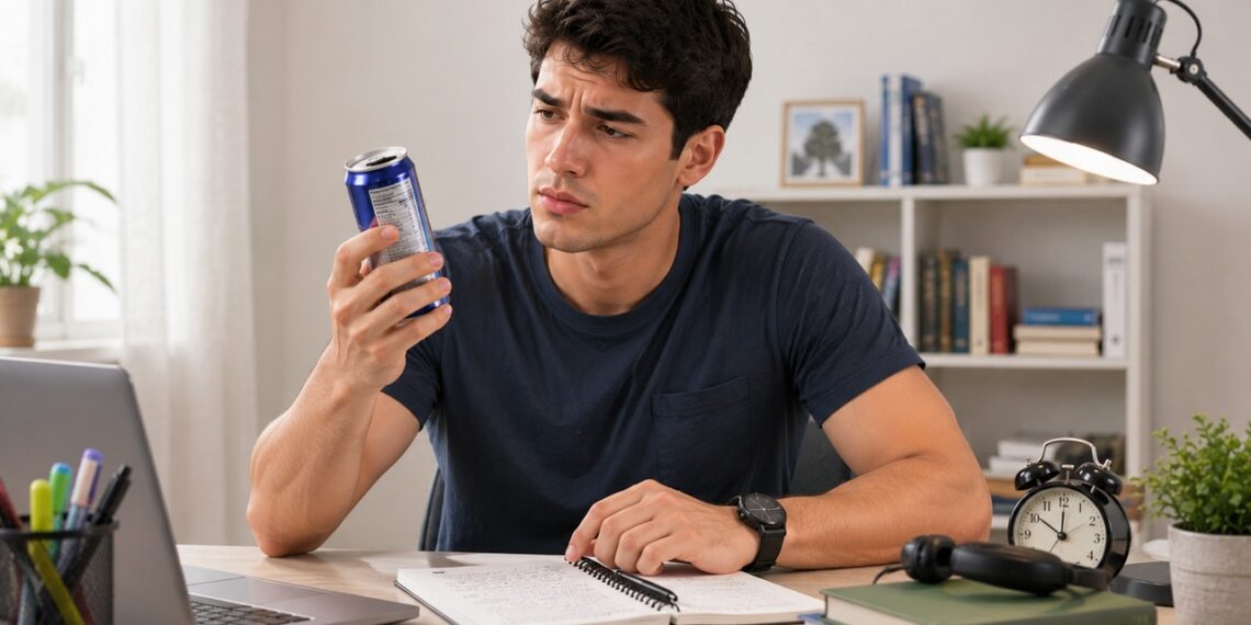 Energético antes do treino ou estudo pode somar cafeína sem a pessoa perceber.