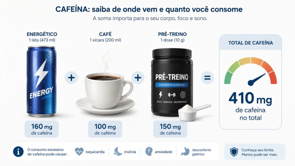 A cafeína pode vir de várias fontes e ultrapassar o limite seguro ao longo do dia.