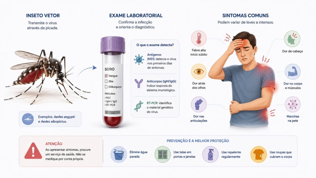 Sintomas parecidos com dengue podem exigir avaliação clínica e laboratorial.