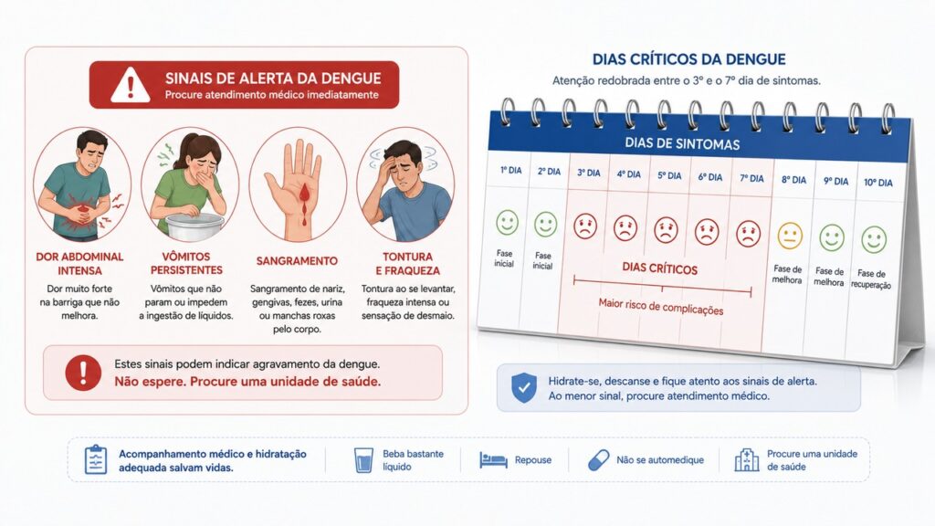 Dor abdominal, vômitos persistentes e sangramentos exigem avaliação médica imediata.