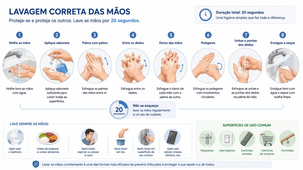 A higiene correta das mãos ajuda a reduzir a transmissão do norovírus.