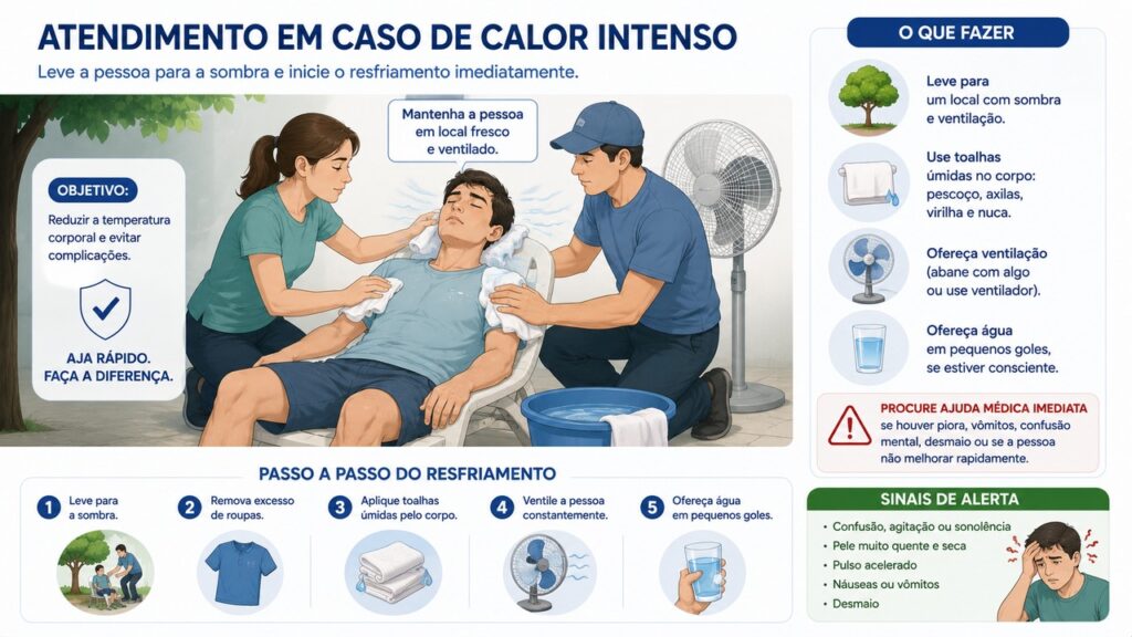 Resfriar rapidamente o corpo e acionar emergência são as primeiras medidas na suspeita de insolação.