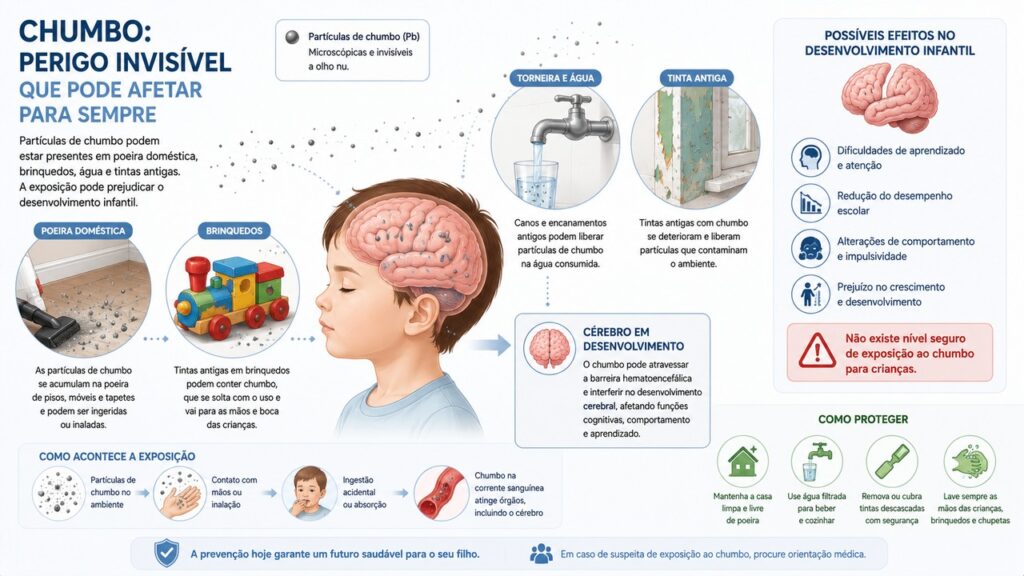A exposição ao chumbo pode afetar o desenvolvimento infantil mesmo em pequenas quantidades.