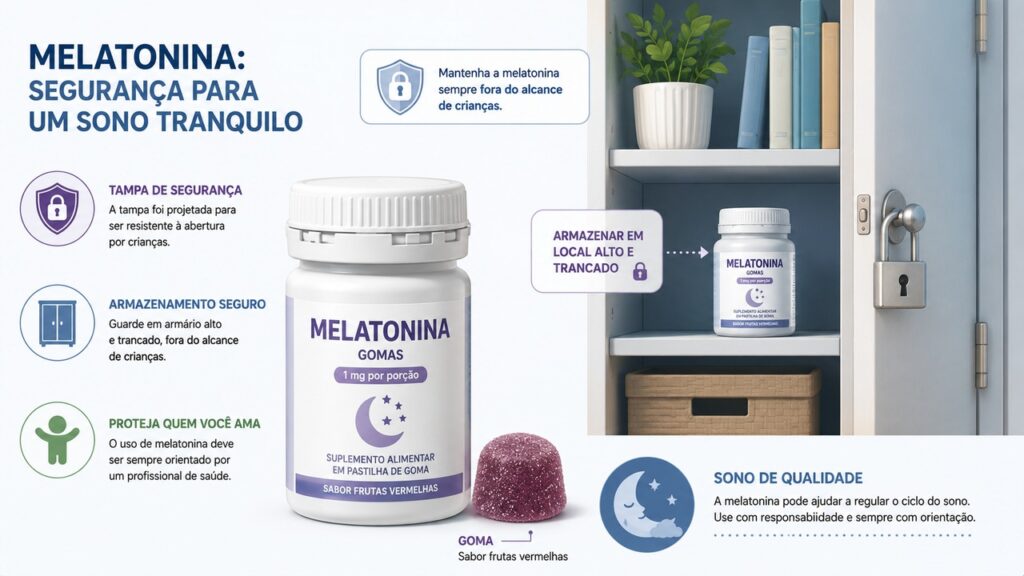 Armazenar a melatonina corretamente reduz o risco de ingestão acidental.