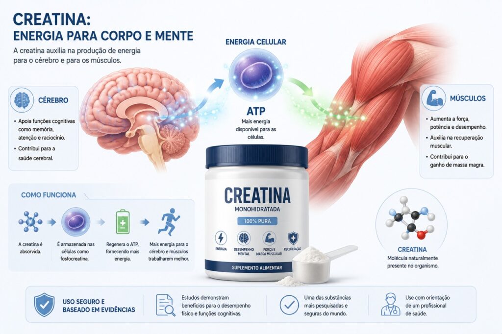 Pesquisas investigam como a creatina pode influenciar músculo e funções cognitivas no envelhecimento.