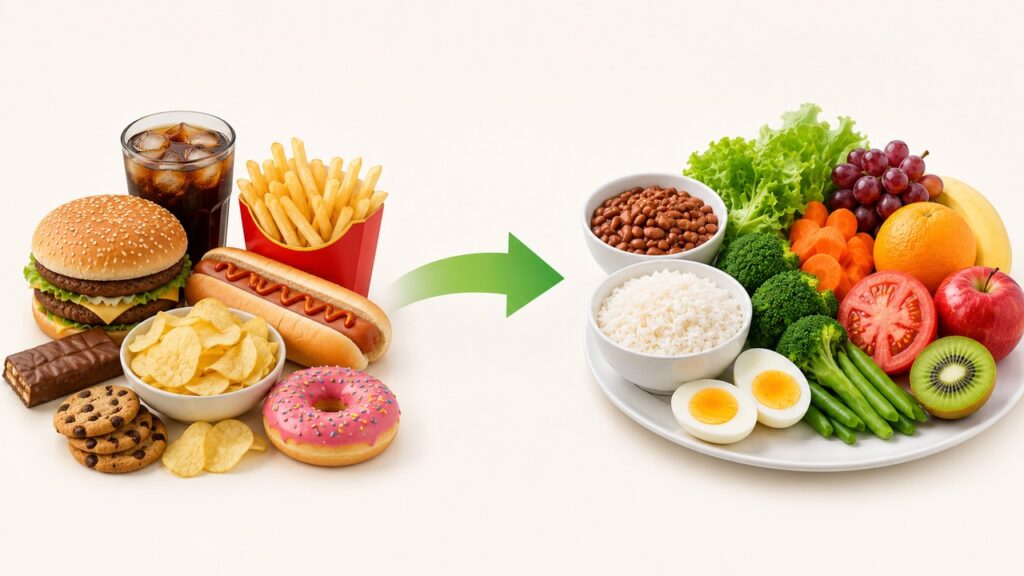 Trocar ultraprocessados por alimentos in natura melhora a qualidade da alimentação.