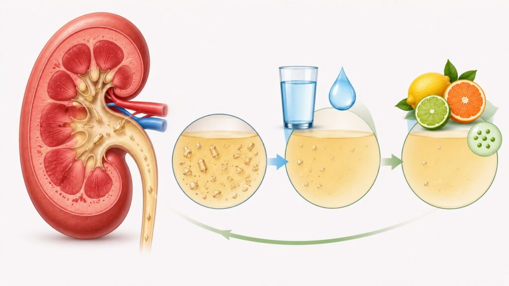 O citrato pode dificultar a formação de cristais em alguns tipos de cálculo renal.