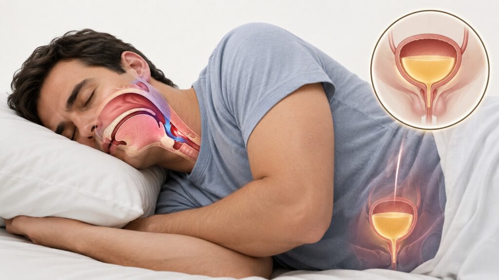 A apneia do sono pode provocar microdespertares e aumentar a vontade de urinar à noite.