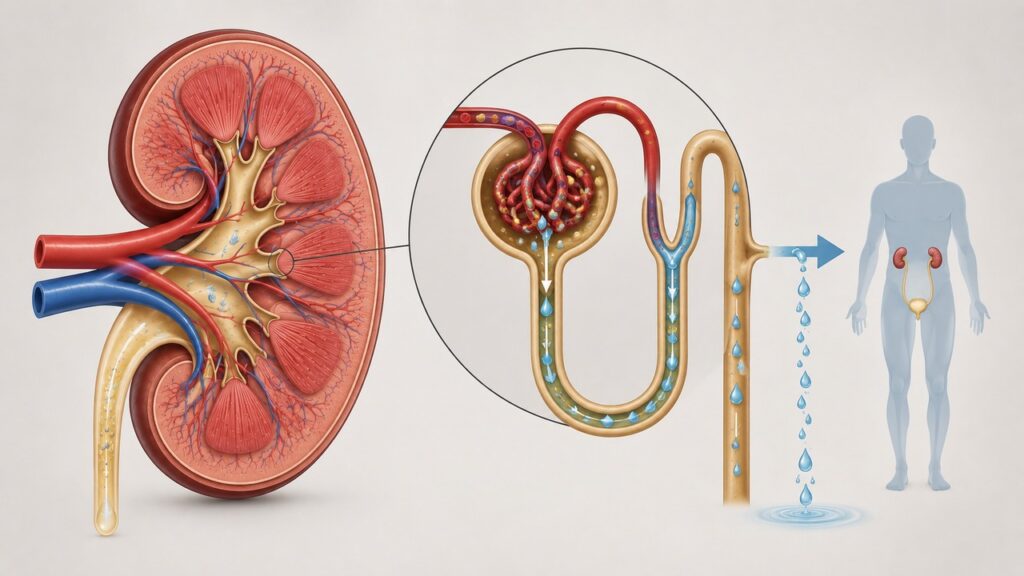 Os rins ajudam a controlar líquidos e proteínas, e alterações nesse filtro podem favorecer inchaços.