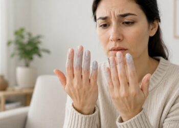 Dedos que mudam de cor no frio podem indicar o fenômeno de Raynaud.