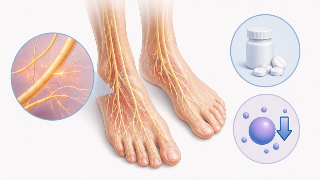 A deficiência de B12 pode causar formigamento e sintomas parecidos com neuropatia diabética.