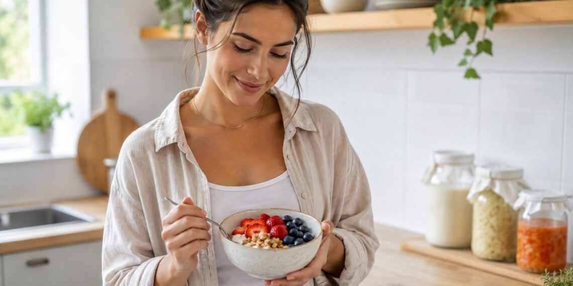 Alimentos fermentados e fibras podem apoiar o equilíbrio da microbiota intestinal.