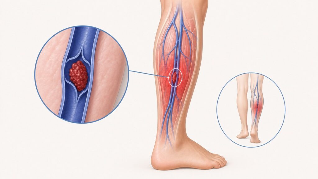 A trombose venosa profunda precisa ser diferenciada de dores musculares comuns.