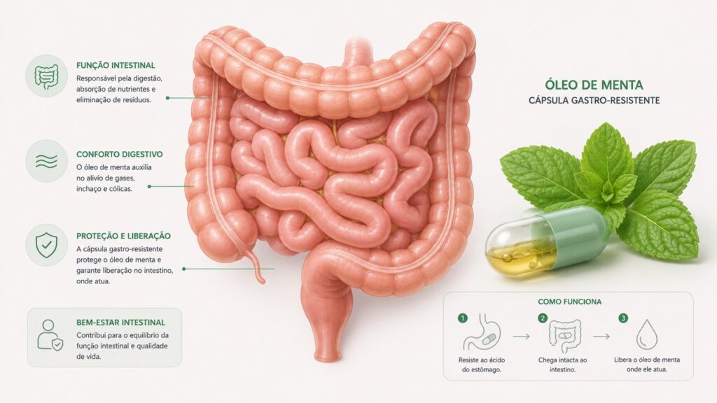 Cápsulas de óleo de menta podem ajudar sintomas de intestino irritável em alguns casos.