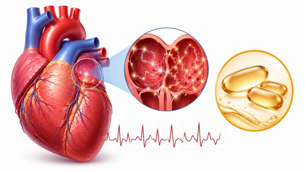 Doses altas de EPA e DHA podem exigir cautela em pessoas com risco cardiovascular.