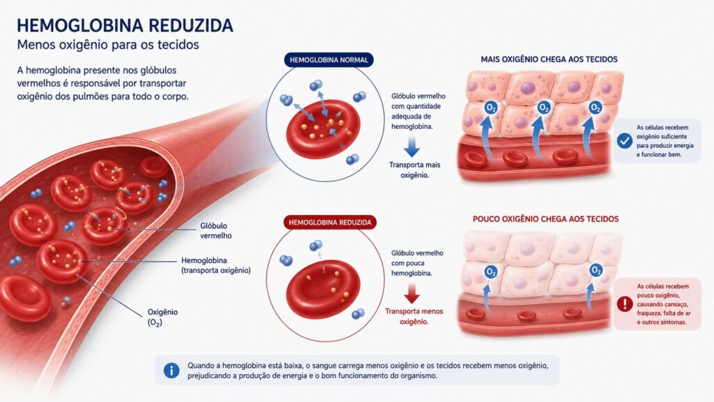 Na anemia, o sangue pode transportar menos oxigênio para o corpo.