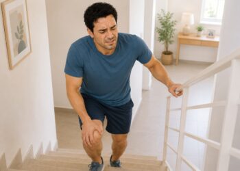 Dor no joelho ao subir escadas pode indicar sobrecarga articular e merece atenção quando se repete.