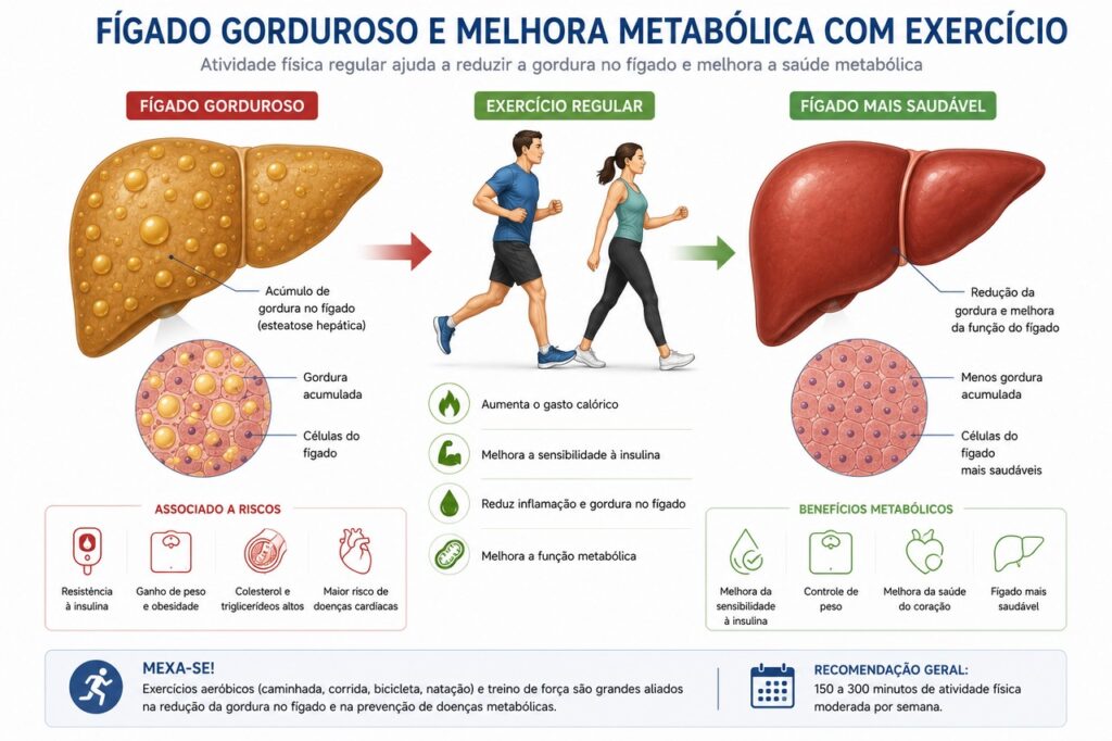 O exercício pode ajudar a reduzir gordura hepática e melhorar o metabolismo mesmo sem grande perda de peso.