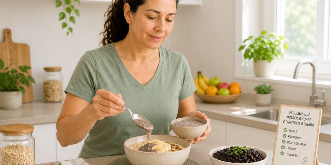 Aveia, chia e feijão oferecem fibras com efeitos diferentes para intestino preso e colesterol.