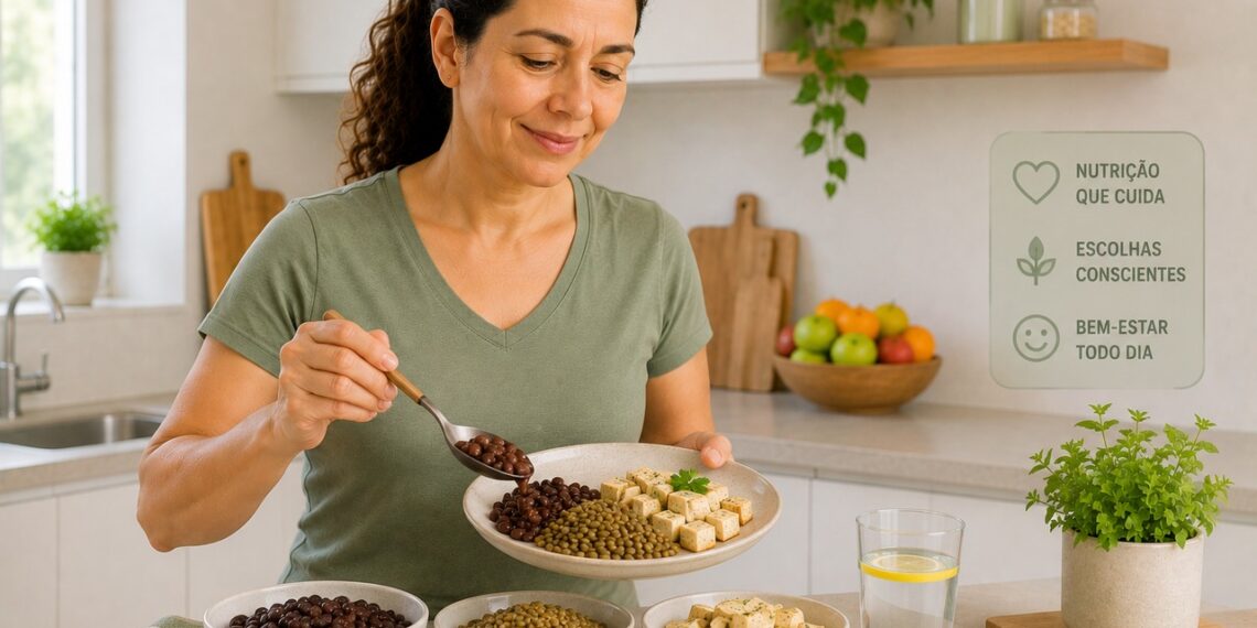 Feijão, lentilha e tofu oferecem proteína vegetal com fibras que ajudam na saciedade.