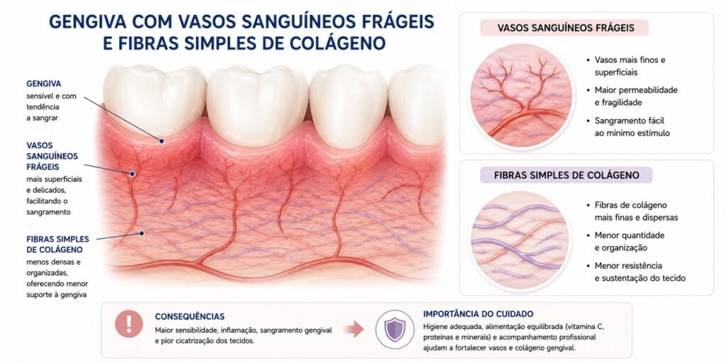 A vitamina C participa da formação do colágeno e da integridade dos vasos.