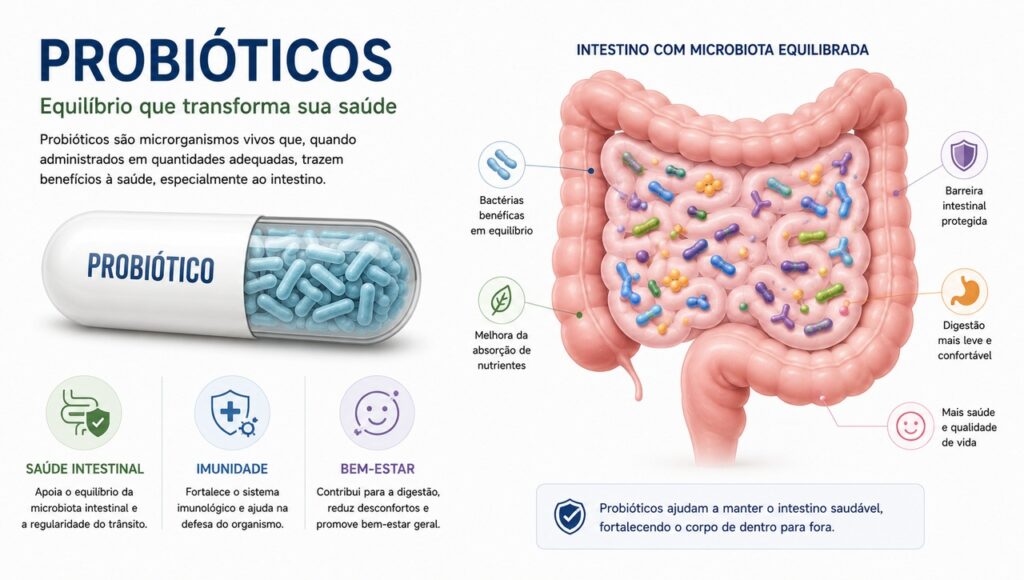 O efeito dos probióticos na SII depende da cepa, dose e sintomas predominantes.