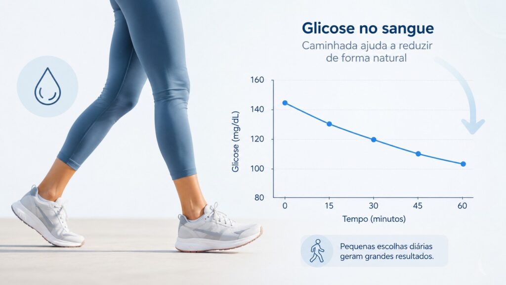 A caminhada leve ativa os músculos e pode reduzir a elevação da glicose após a refeição.