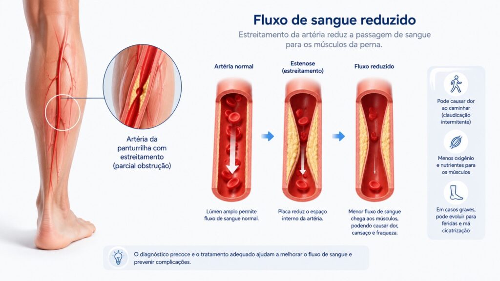 A claudicação pode surgir quando o músculo recebe menos sangue durante o esforço.