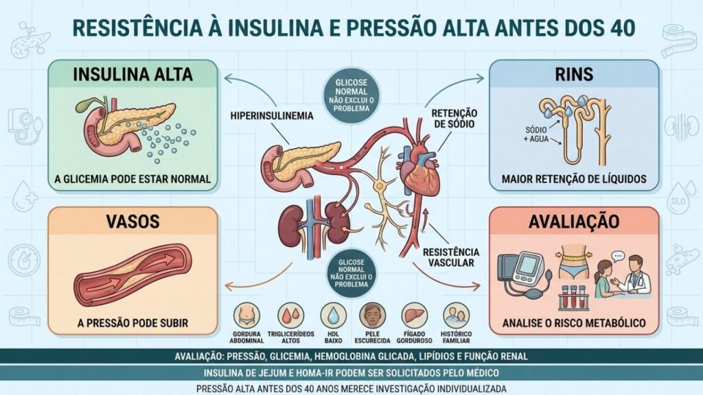 Insulina elevada pode afetar rins e vasos antes da glicose aumentar.