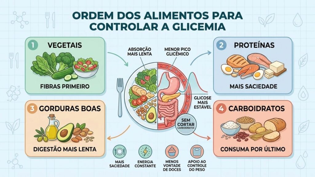 Quatro etapas organizam o prato e tornam a absorção dos carboidratos mais lenta.