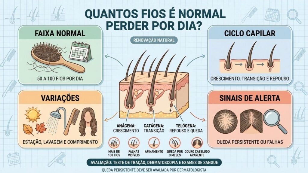 Faixa diária, ciclo capilar, variações sazonais e alertas orientam a avaliação.