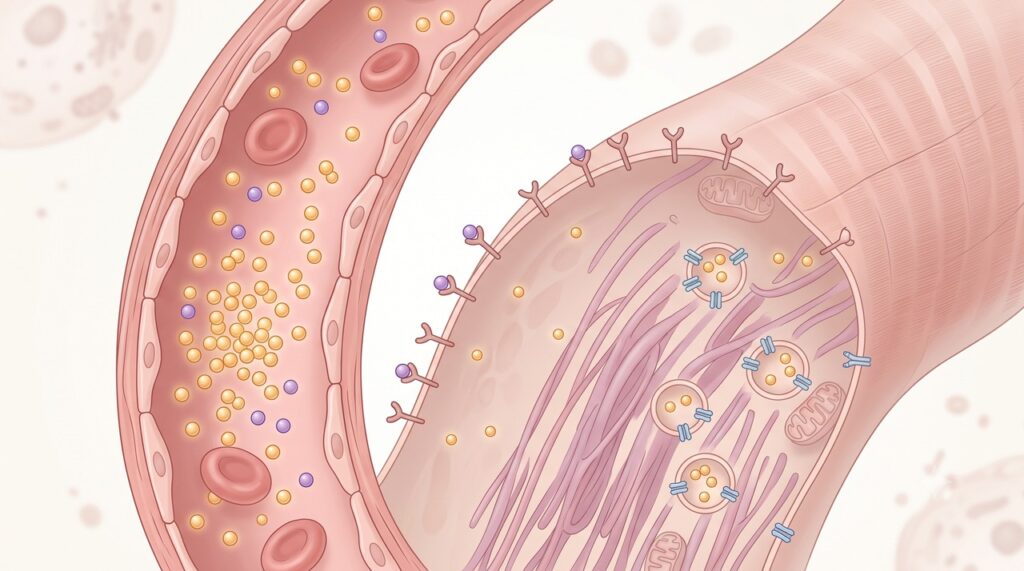 Na resistência à insulina, as células têm dificuldade para absorver a glicose do sangue.