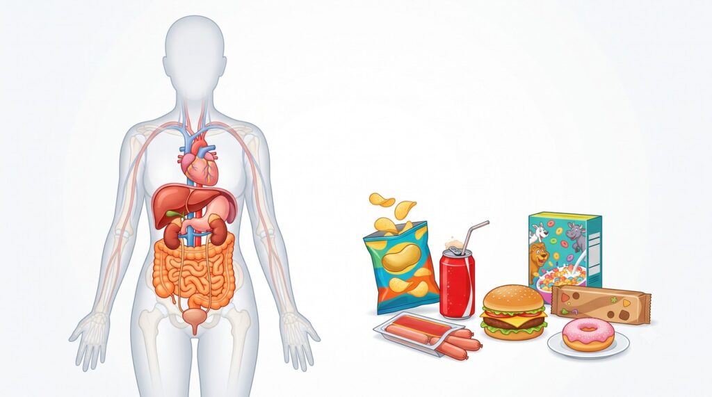 O consumo frequente de ultraprocessados está associado a danos em diferentes sistemas do organismo.