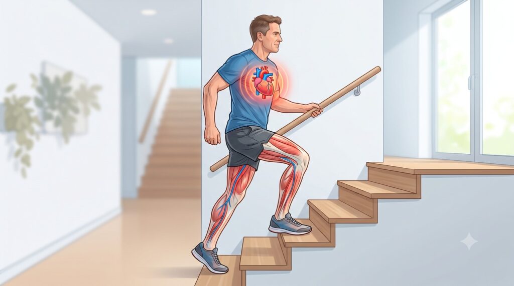 O exercício curto com escadas foi avaliado pelo impacto no condicionamento cardiorrespiratório.