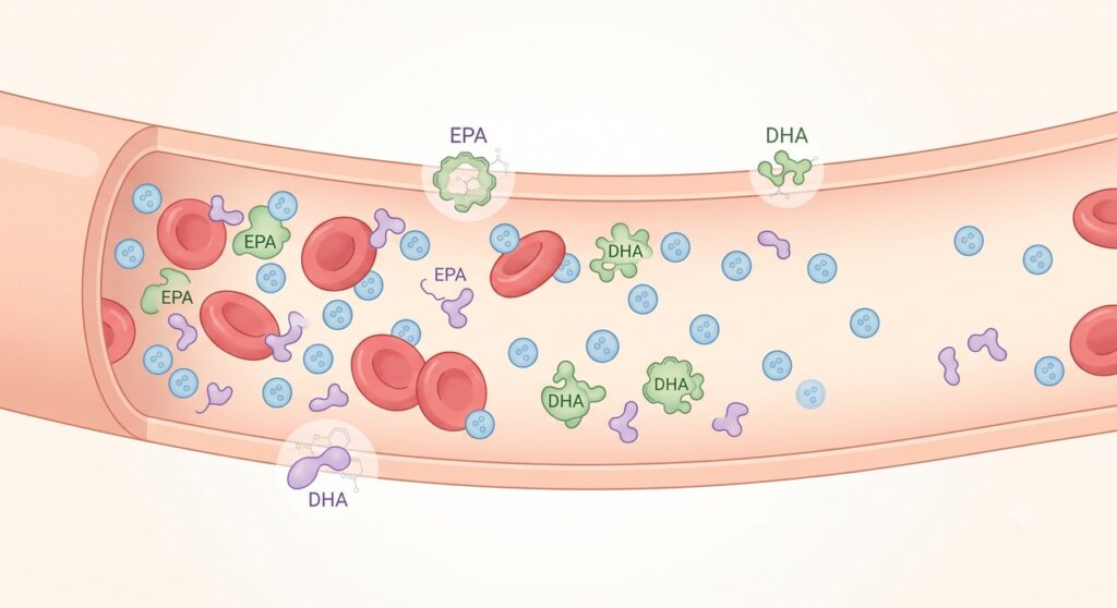 EPA e DHA atuam no metabolismo das gorduras e podem ajudar a baixar triglicerídeos.
