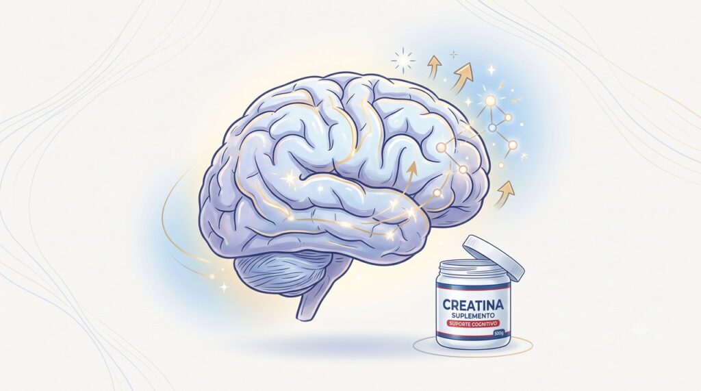 A creatina participa do suporte energético celular, inclusive em situações de maior demanda mental.